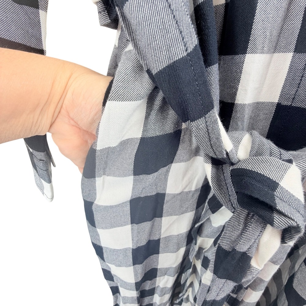 Lauren Ralph Lauren Buffalo Plaid Cotton Shirt Dress Black White 6 Preppy Midi - Picture 9 of 14